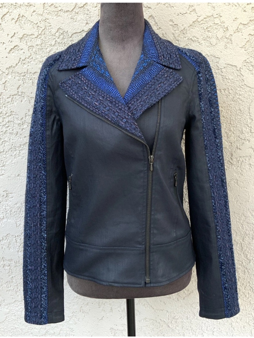 7 For All Mankind x Malhia Kent Metallic Tweed Moto Jacket Size S